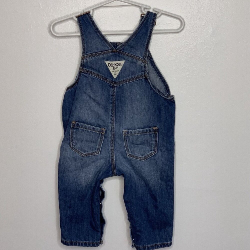 OshKosh B'gosh Vestbak Size 6M Overalls Denim Heart Embroidered Butterfly Snaps - Picture 7 of 12